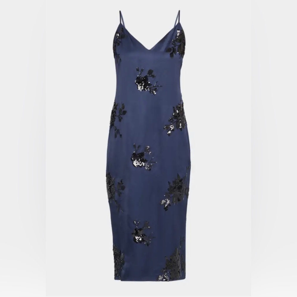 Ramy Brook Navy e/ Black Sequin Flowers Slip Dress. S. NWT